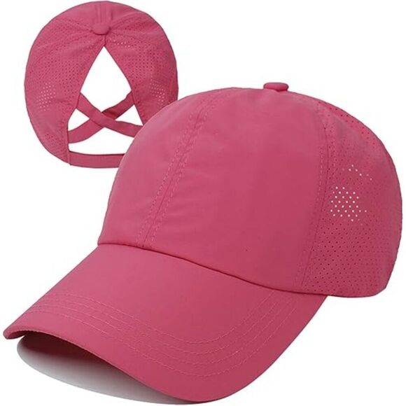 Accessories - Women's Rose Red Crises Cross Ponytail Adjustable High Messy Bun Baseball Cap